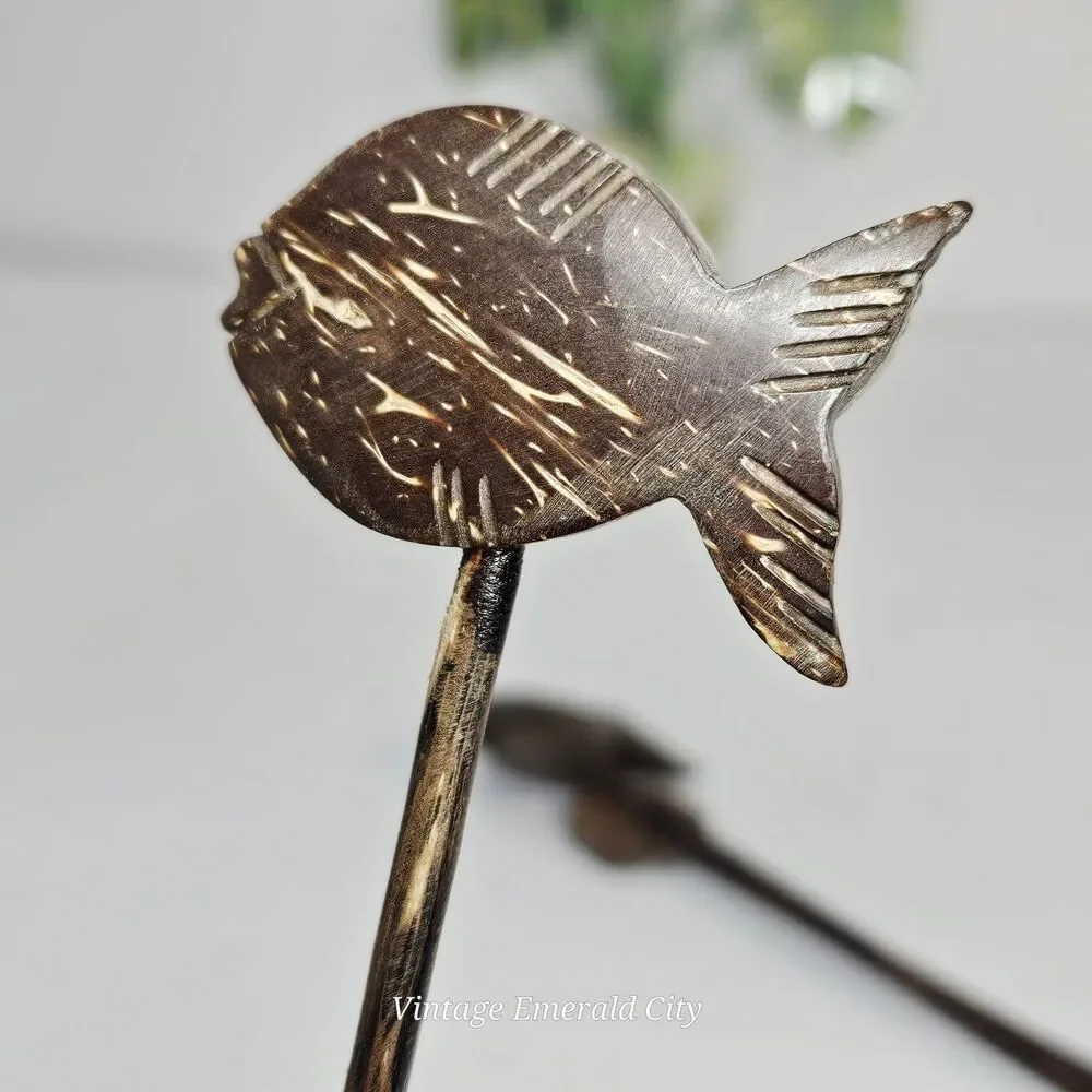 Vtg Coconut Drink Stirs Sticks Fish Flower Mini Spoons Luau Tiki Bar Beach Party